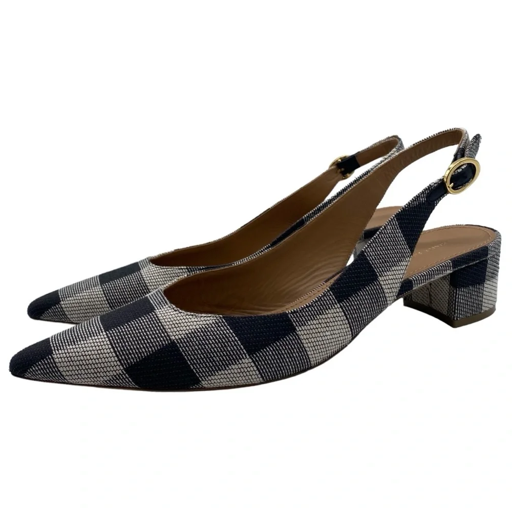Mansur Gavriel Womens Shoes Check Slingback Pumps Black White Italy Size Sz 10.5